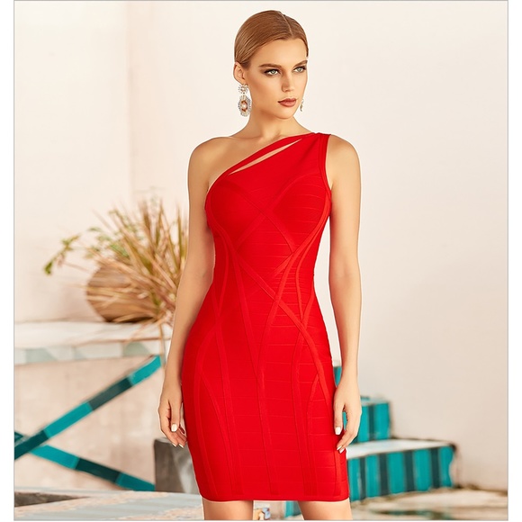 Bandage Strappy One Shoulder Bodycon Pencil Dress Blue - Picture 10 of 12